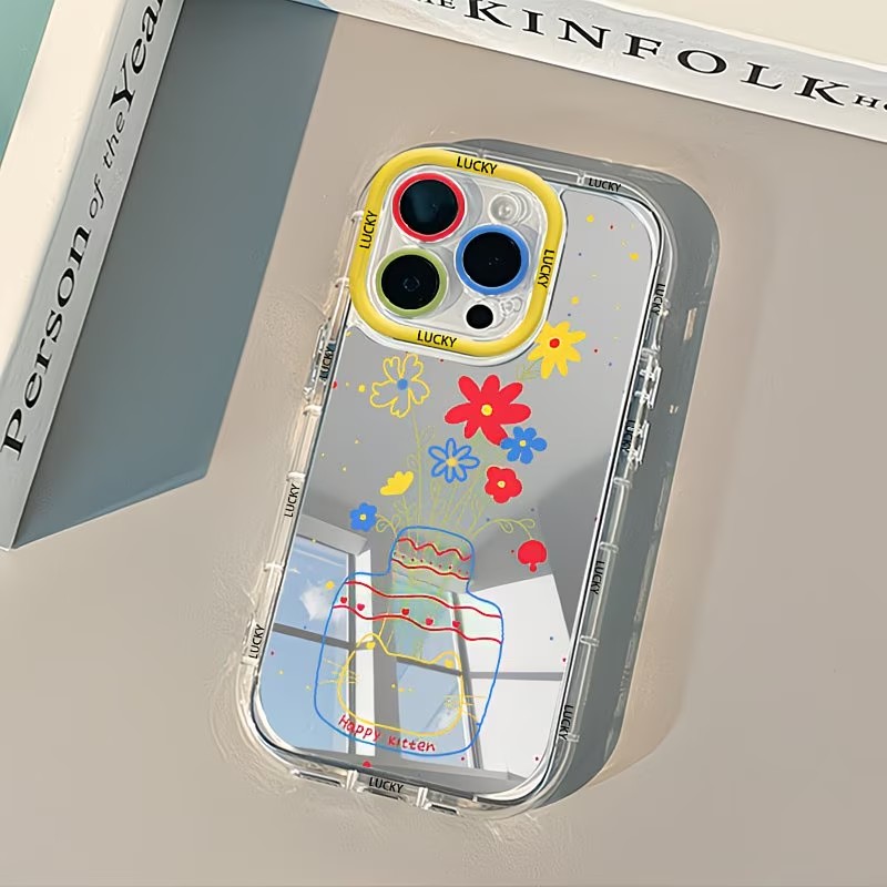 Apple Iphone 16 - Casing Ponsel Cermin Desain Vas Bunga