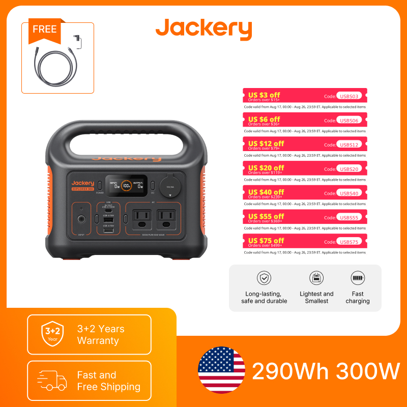 Solar Powered Charger - Jackery Portable Power Station Explorer 300New