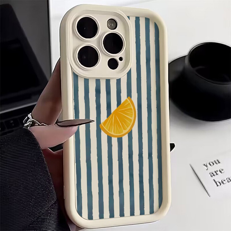 Apple Iphone 16 - Casing Ponsel Motif Irisan Lemon Bergaris
